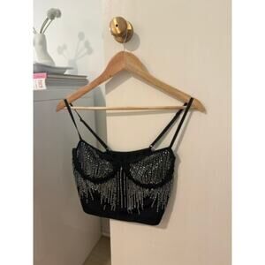 Black‎ Rhinestone Bustier Crop Top ✨